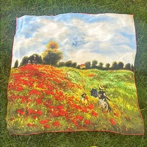 Colorful Landscape The Poppy Field near Argenteuil 33” Square Silk Scarf